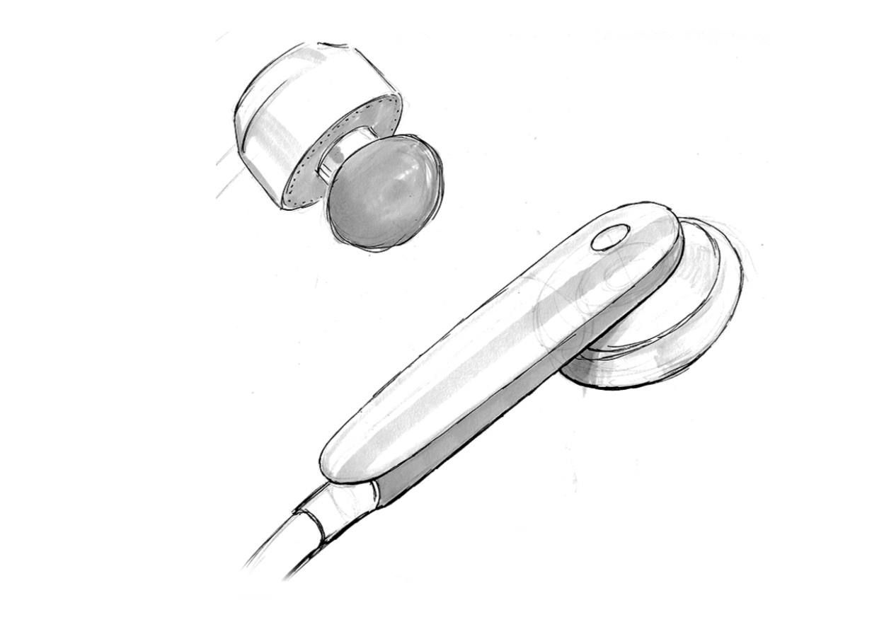 Pencil design sketch of the PUNKI handshower and its removable module