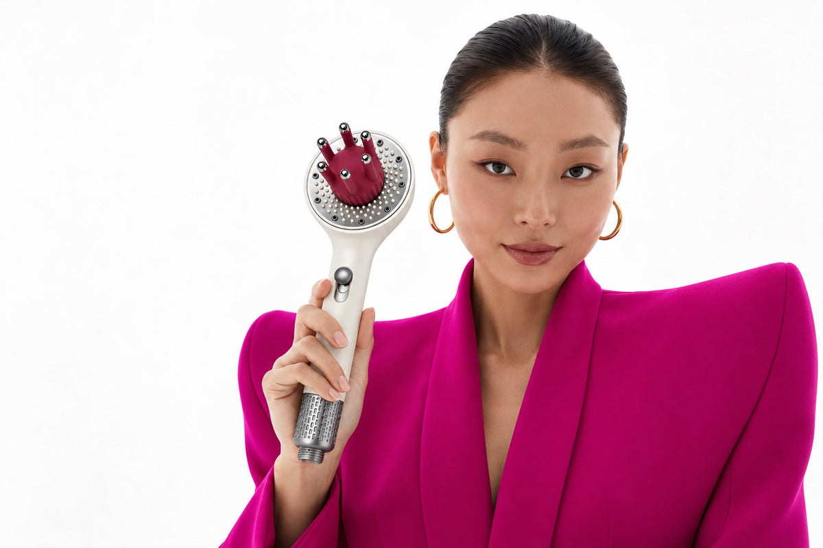 Punki White handshower with magenta Claw